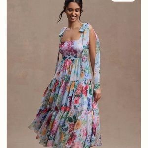 BHLDN Isabella Tiered Square-Neck A-Line Midi Dress  Anthropologie size 10